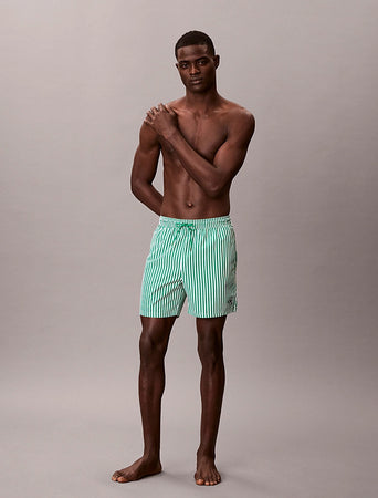 Boxer Mare Uomo Calvin Klein a Righe Corto con CK Monogram e Cordoncino Medio