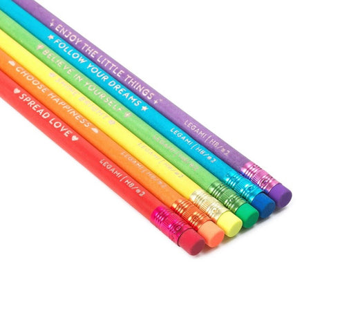Legami, Set di 6 Matite HB in Carta riciclata, Matite Arcobaleno con Frasi ispirazionali