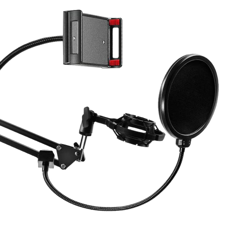 Supporto Regolabile da tavolo per Microfono e Smartphone con Filtro Antipop- Ragno- Clips