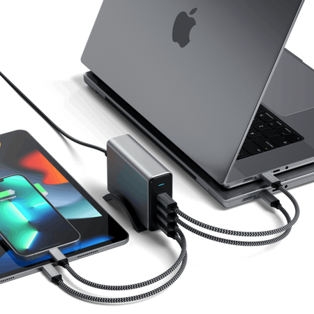 Satechi ST-UC165GM-EU Caricabatterie per dispositivi mobili Universale Nero, Grigio AC Ricarica rapida Interno (Satechi 165W USB-C 4-Port PD GaN Charger)