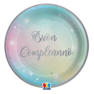 8 Piatti D24Cm Buon Compleanno Soft Rainbow Big Party