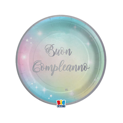 8 Piatti D18Cm Buon Compleanno Soft Rainbow Big Party