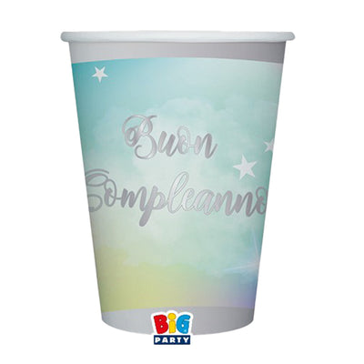 8 Bicchieri In Carta Cc.200 Buon Compleanno Soft Rainbow Big Party