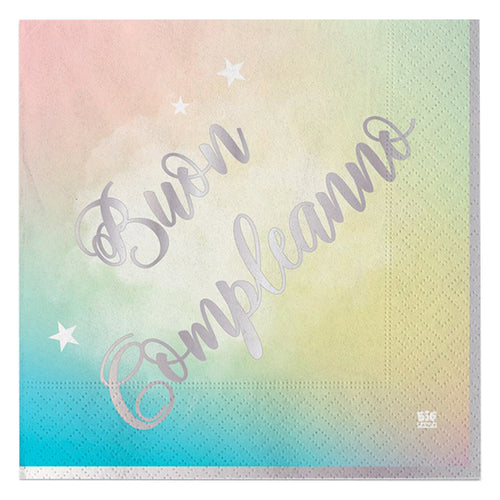 20 Tovaglioli In Carta 33X33Cm Buon Compleanno Soft Rainbow Big Party