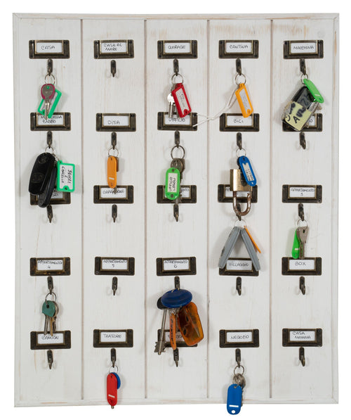 Biscottini Biscottini Bacheca Appendichiavi Legno Bianco Decapato 25 Ganci Ottone 49.5x4x60