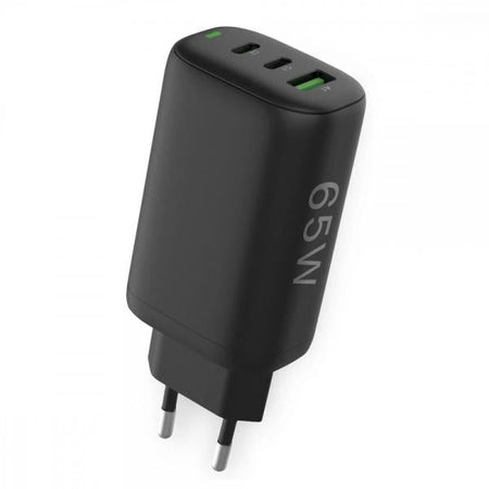 Caricabatterie GaN USB-A e 2 porte USB-C Power Delivery 65W Ricarica Rapida Nero