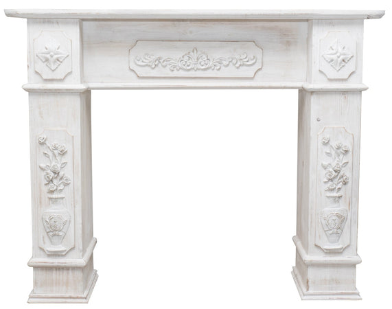 Biscottini Cornice camino Biscottini legno bianca anticata 121x28x96 decori rilievo design