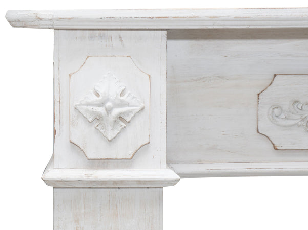 Biscottini Cornice camino Biscottini legno bianca anticata 121x28x96 decori rilievo design
