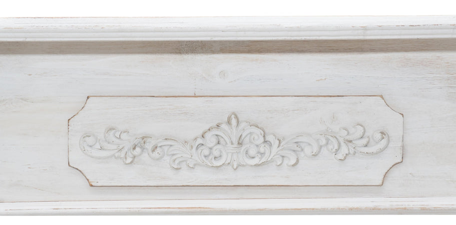 Biscottini Cornice camino Biscottini legno bianca anticata 121x28x96 decori rilievo design