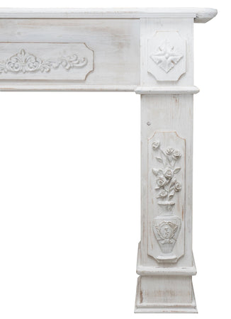 Biscottini Cornice camino Biscottini legno bianca anticata 121x28x96 decori rilievo design