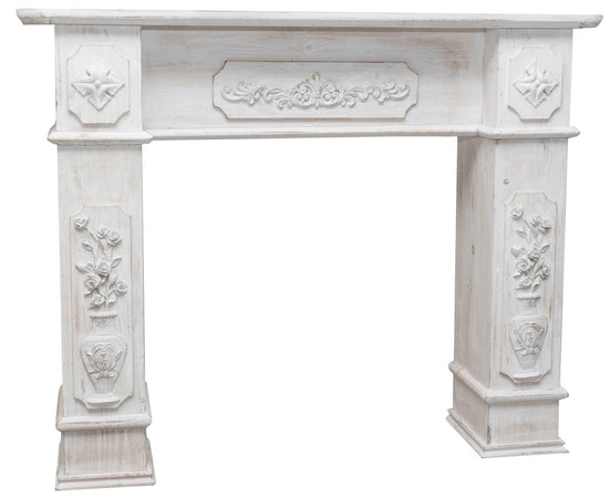 Biscottini Cornice camino in legno finitura bianca anticata L121xPR28xH96 cm realizzata