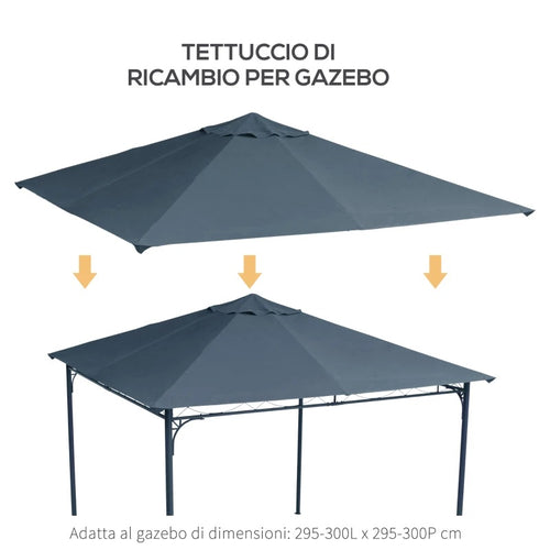 Copertura Ricambio Gazebo 3x3 MT  Telo Sostitutivo in Poliestere Grigio