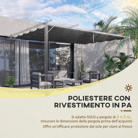 Tettuccio di Ricambio per Gazebo Pergola in Poliestere Traspirante 350x250cm Grigio