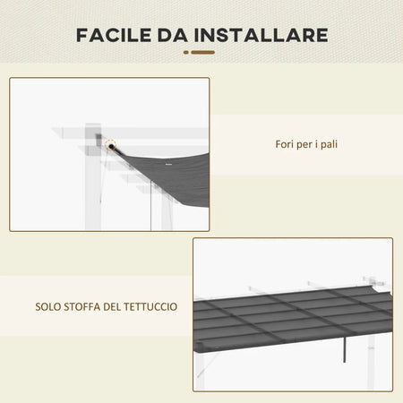 Tettuccio di Ricambio per Gazebo Pergola in Poliestere Traspirante 350x250cm Grigio