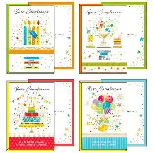 Biglietto Buon Compleanno 4 Soggetti Assortiti Kartos