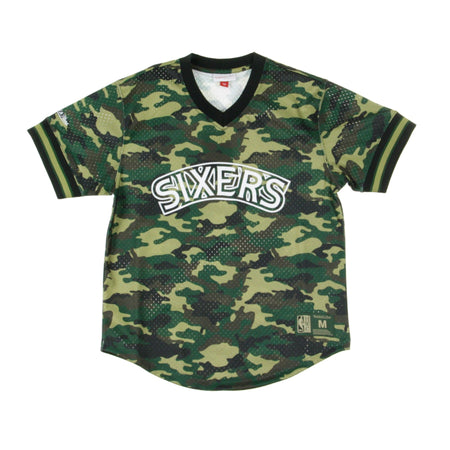 MITCHELL &amp; NESS Casacca Uomo Nba Camo Mesh V-neck Tee Phi76e Woodland Camo da uomo