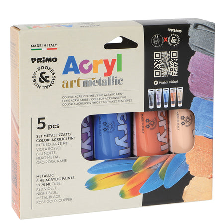 Astuccio 5 Tubi Colore Acrilico Fine 75Ml Colori Metal Primo