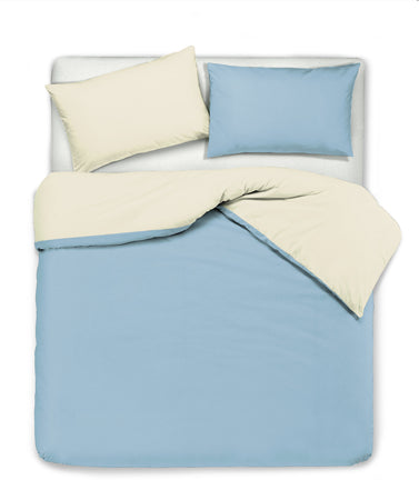 Set copripiumino federe letto bicolor double face parure copripiumino in cotone made in Italy NATURALE/CIELO