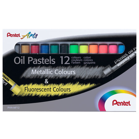 Astuccio 12 Pastelli A Olio Colori Assortiti Fluo E Metal Pentel