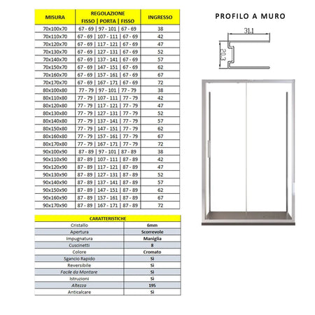Box Doccia 3 lati scorrevole trasparente 6mm h195cm AMBRA