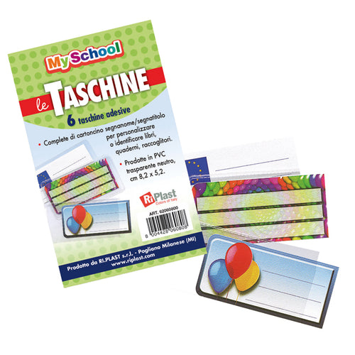 Set 6 Taschine Adesive C/Cartoncino Portanome 8,2X5,2Cm Ri.Plast