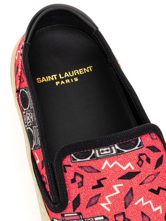 Saint Laurent Slip on in Canvas Rosa con Stampa Radio da donna