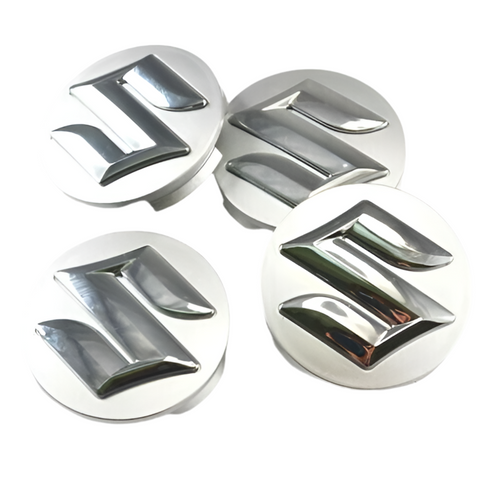 4 Tappi Borchie Ruote  Coprimozzo Tappi SUZUKI 55mm Cromato Compatibile Gomme Cerchi