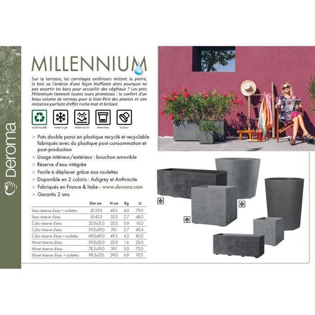 Muret Planter - DEROMA - Millennium R - Grigio cenere - Con riserva d'acqua - 59 cm