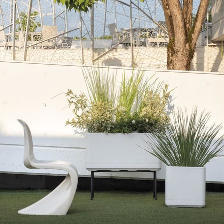 Vaso Cubo - DEROMA - Cosmo - Perla - Con riserva d'acqua - Ruote - 38 cm