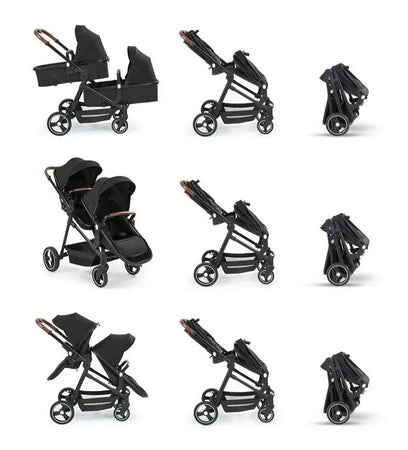 PASSEGGINO DOPPIO GEMELLARE PIEGHEVOLE MULTIFUNZIONALE GRIGIO