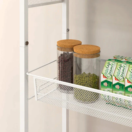 Carrello da Cucina a 3 Livelli con Cestino Laterale e Gancio, in Truciolato e Acciaio, 58x18.5x87 cm TR4801-343V00WTTR4