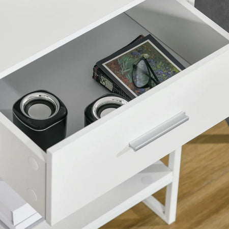 Comodino Moderno Set 2 Pezzi con Cassetto e Ripiano Aperto per Camera da Letto e Soggiorno, in MDF e Acciaio, 45x40x60cm, Bianco TY8831-534V01WTTY8