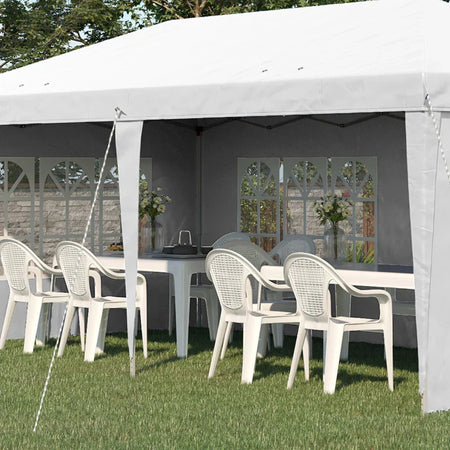 Gazebo da esterno bianco con Finestre Regolabile in Altezza e tende Removibili 5.9x3x2.7m 84C-431V00WT