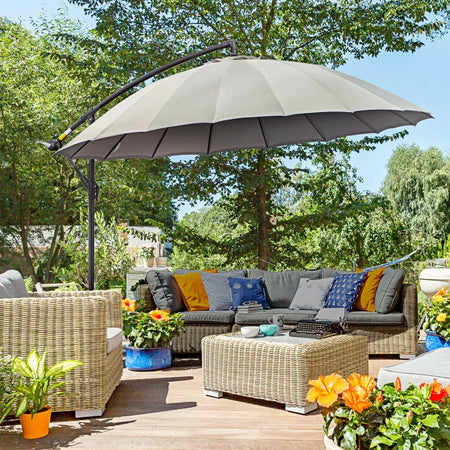 Ombrellone Decentrato da Giardino 3x2.6 m a 18 Stecche con Base a Croce, Grigio 84D-118GY