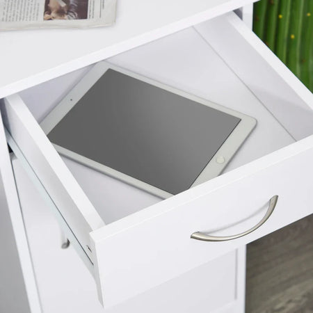Scrivania Moderna per PC e Computer con 2 Cassetti e 1 Armadietto, Scrivania con Libreria Salvaspazio per Ufficio o Camera in Legno, Bianco ZH3836-267WT