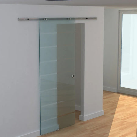 Porta Scorrevole Interna in Vetro Smerigliato e Satinato con Binario B3 in Alluminio per Bagno Cucina Studio Vetro 205x 90x 0,8cm WJ8B70-005WJ8