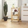 Carrello da Cucina a 4 Livelli in MDF e Legno di Pino con 4 Ruote Girevoli, 40x30x76 cm, Bianco e Marrone WE9801-131WE9