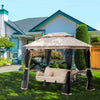 Dondolo da Giardino 3 Posti Lettino e Gazebo Design 3 in 1 con Tettuccio, 256x172x248cm, Beige 84A-056