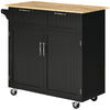 Carrello da Cucina Multiuso in Legno con 2 Cassetti, Armadietto e 4 Ruote, 104x46x91cm, Nero PL6801-203V00BKPL6