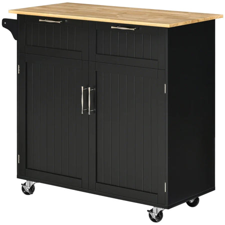 Carrello da Cucina Multiuso in Legno con 2 Cassetti, Armadietto e 4 Ruote, 104x46x91cm, Nero PL6801-203V00BKPL6