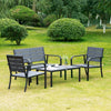 Set Salotto da Giardino da 4 Pezzi con Panchina a 2 Posti, 2 Poltrone e Tavolino, Grigio Scuro 84B-644