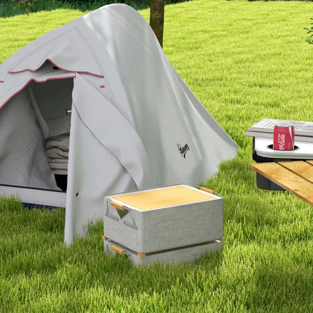 Tenda da Campeggio con Borsa da Trasporto, in Poliestere e Alluminio, 300x135x110 cm, Grigio Chiaro RJ4A20-424V00LGRJ4
