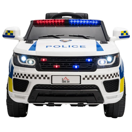 Macchina Elettrica per Bambini della Polizia, Batteria 12V e Telecomando, Sirena Luci Attacco USB per Musica, 110x68x52cm, Bianco LM2370-187V90LM2