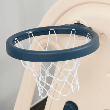 Scivolo 3 in 1 per Bambini con Altalena Regolabile, Canestro e Palle per Cameretta e Giardino, 160x220x120cm, Bianco, Azzurro e Grigio ED9331-002ED9