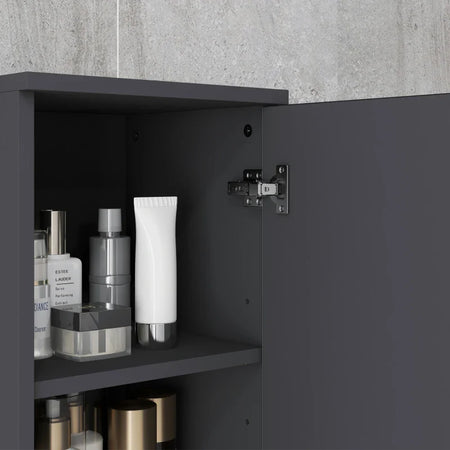 Colonna Bagno in Truciolato con 2 Ripiani Aperti e 2 Armadietti a 2 Livelli, 30x30x183 cm, Nero e Grigio RF8834-628V80BKRF8