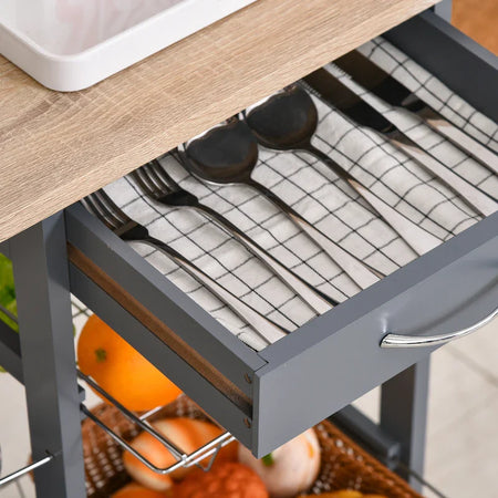 Carrello da Cucina con Cassetti Estraibili e 2 Portabottiglie, in Legno di Pino e Metallo, 47x37x83 cm YY9801-130YY9