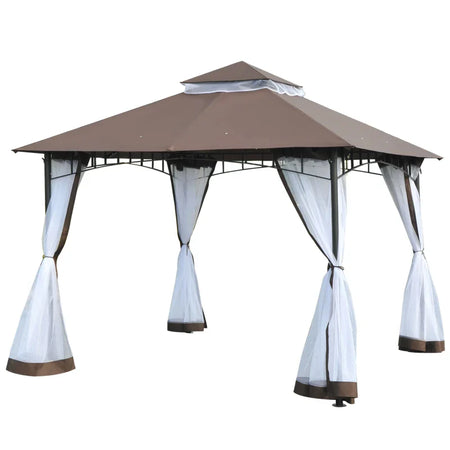 Gazebo da Giardino 3x3m con Zanzariera, Telaio in Acciaio e Doppio Tettuccio, Bianco 84C-010CF