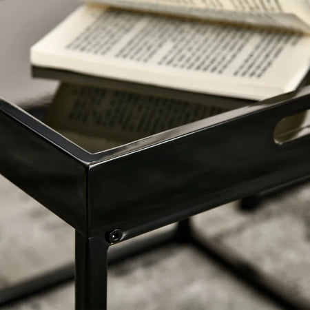 Set da 2 Tavolini nero lucido PS2839-314BKPS2 ,  soggiorno salotto basso nero bianco marrone grgio design moderno sala moderno alto divano camera legno vetro rotondo