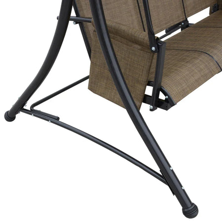Dondolo da Giardino a 3 Posti con Tettuccio Regolabile e Tasche Portaoggetti Marrone 196x128x172cm 84A-110V01