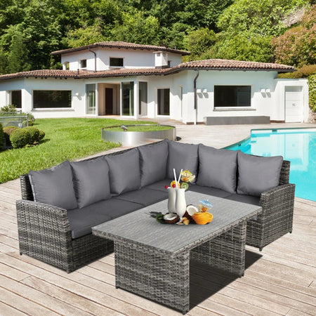 Salotto da Giardino Set 3 Pz con 2 Divani da Esterno e 1 Tavolo da Giardino in Rattan Sintetico Grigio 860-123